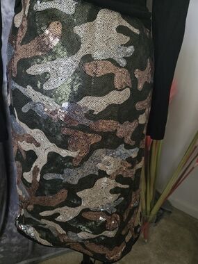 Ashley Stewart Sequin Camo Pencil Skirt - Black, Bronze & Silver